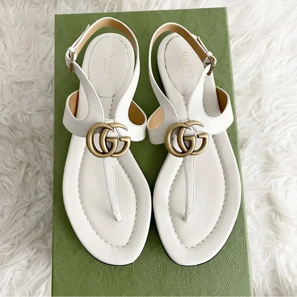 Gucci Calfskin Double G Thong Flat Sandals 36.5 Mystic White - Picture 14 of 14